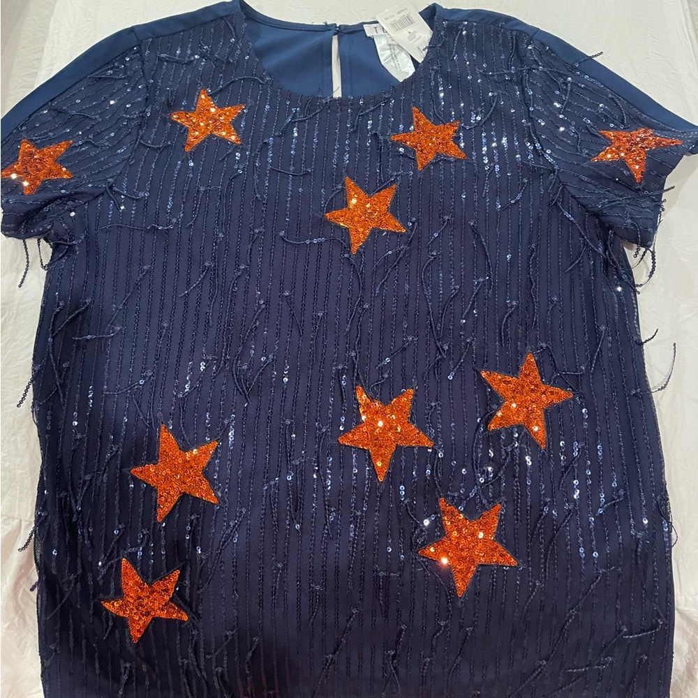 New Navy and orange sequined top